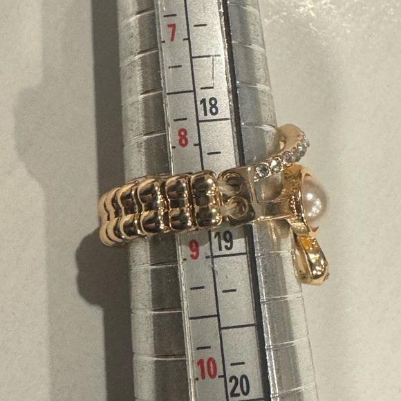 Gold Tone with Faux Pearls and CZ’s Statement Ring - One Size Stretch Back - Picture 4 of 4